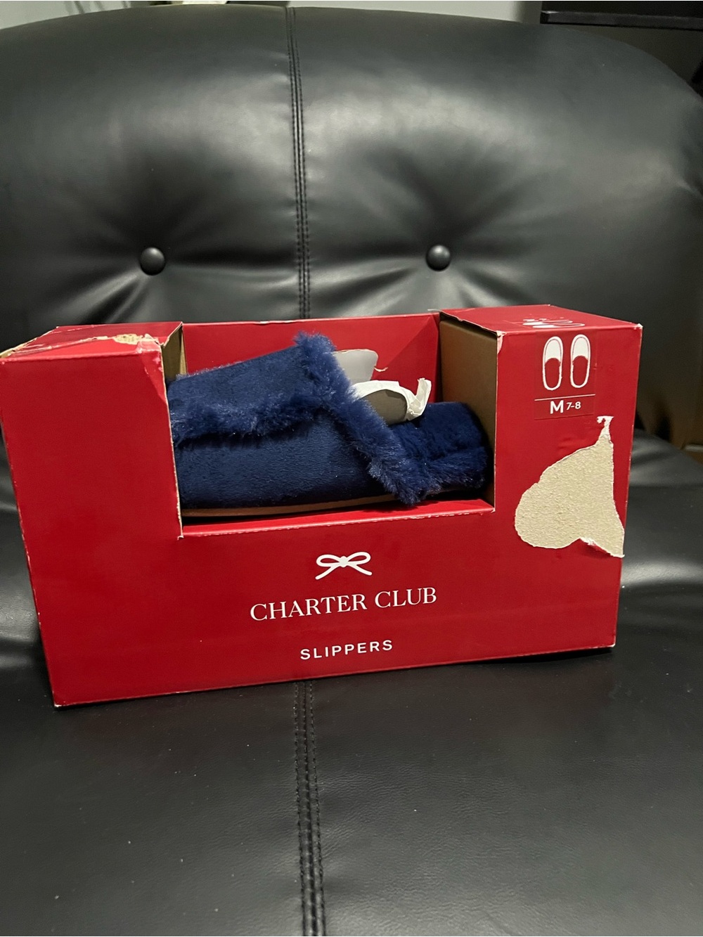 Charter Club Navy Faux-Fur Slip-On Slippers